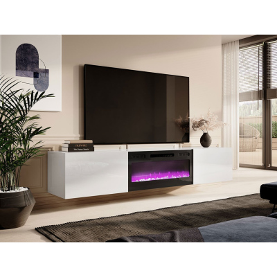 Függesztett TV-állvány elektromos kandallóval TOKA - fehér / fényes fehér