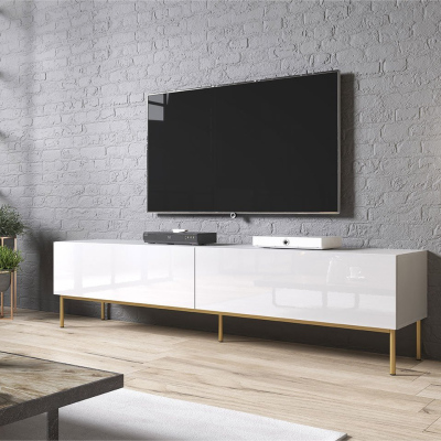 TV állvány TOKA - 200 cm, fényes fehér / arany
