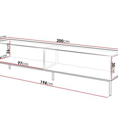 TV állvány TOKA - 200 cm, fényes fehér / arany