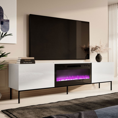 TV állvány elektromos kandallóval TOKA - fényes fehér / fekete
