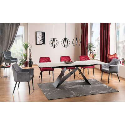 VIDOR 2 kihúzható étkezőasztal - 160x90, fehér márvány / fekete