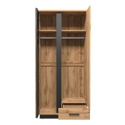 MILAGRA gardróbszekrény 90 cm - wotan tölgy / fekete