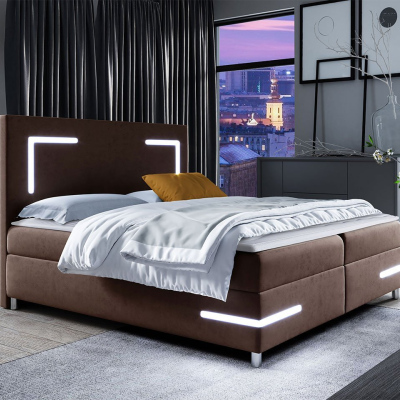 Boxspring ágy 120x200 MADENA - barna + ágytakaró és LED világítás INGYENES