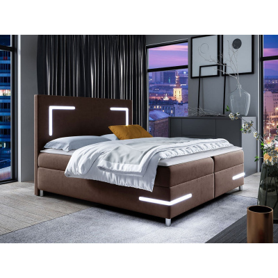 Boxspring ágy 120x200 MADENA - barna + ágytakaró és LED világítás INGYENES