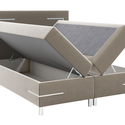 Boxspring ágy 120x200 MADENA - fekete műbőr + fedőlap és LED világítás INGYENES