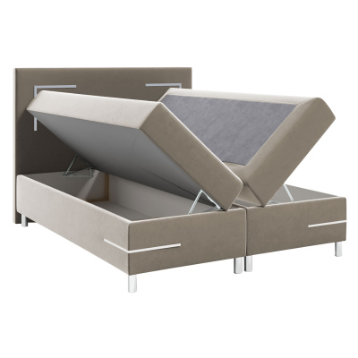 Boxspring ágy 120x200 MADENA - fekete műbőr + fedőlap és LED világítás INGYENES