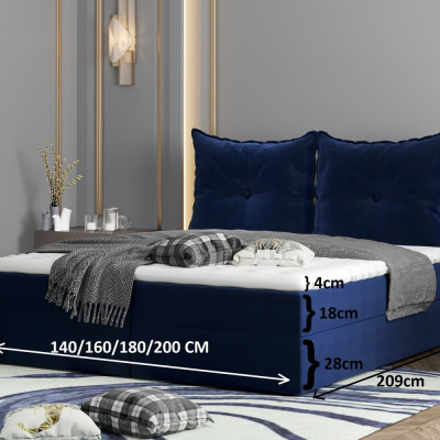 PINELOPI boxspring ágy - 160x200, sötétzöld