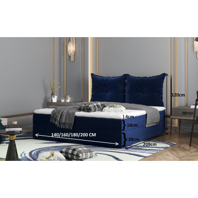 PINELOPI boxspring ágy - 160x200, sötétszürke