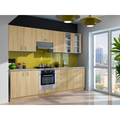 Konyha 260/260 cm ROU - sonoma tölgy / núbiai + LED világítás
