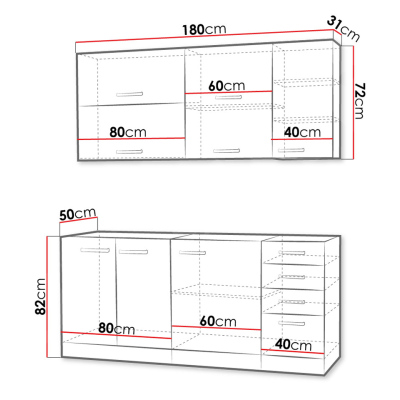 GENJI 3 panelkonyha 180/180 cm - fényes fehér / szürke + INGYENES tálalószekrény