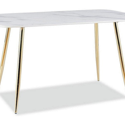 BOREK étkezőasztal - 140x80, fehér márvány / arany