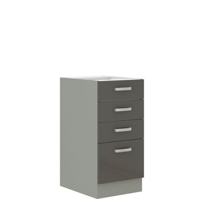 Konyha 260/260 cm RONG 4 - szürke / fényes szürke + LED, mosogató és tálalószekrény INGYENES