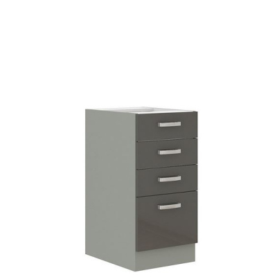 Konyha 260/260 cm RONG 4 - szürke / fényes szürke + LED, mosogató és tálalószekrény INGYENES