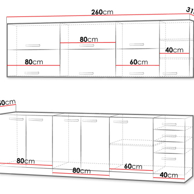 Konyhabútor 260/260 cm RONG 4 - szürke / fényes szürke + INGYENES LED világítás