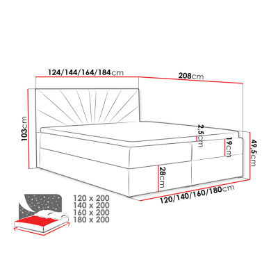 TOMASA 4 boxspring franciaágy 180x200 - kék + INGYENES topper