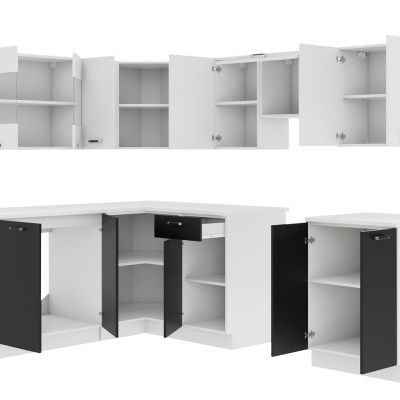 Modern sarokkonyha 249/169 cm LED világítással TAO 3 - fekete / fehér