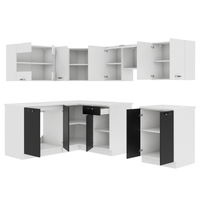 Modern sarokkonyha 249/169 cm LED világítással TAO 3 - fekete / fehér
