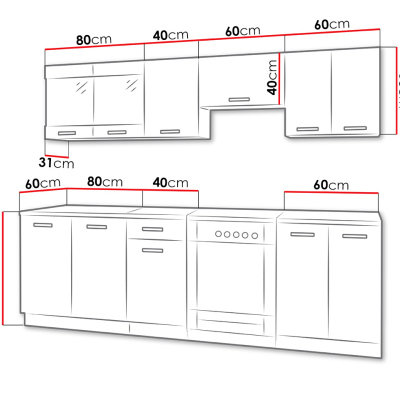Modern konyha 240/240 cm LED világítással TAO 2 - fekete / fehér