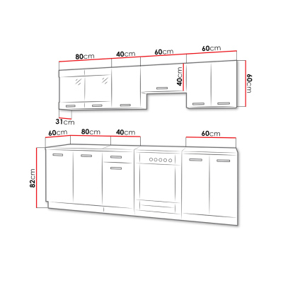 Modern konyha 240/240 cm LED világítással TAO 2 - fekete / fehér