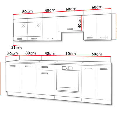 Modern konyha 240/240 cm LED világítással TAO 1 - fekete / fehér