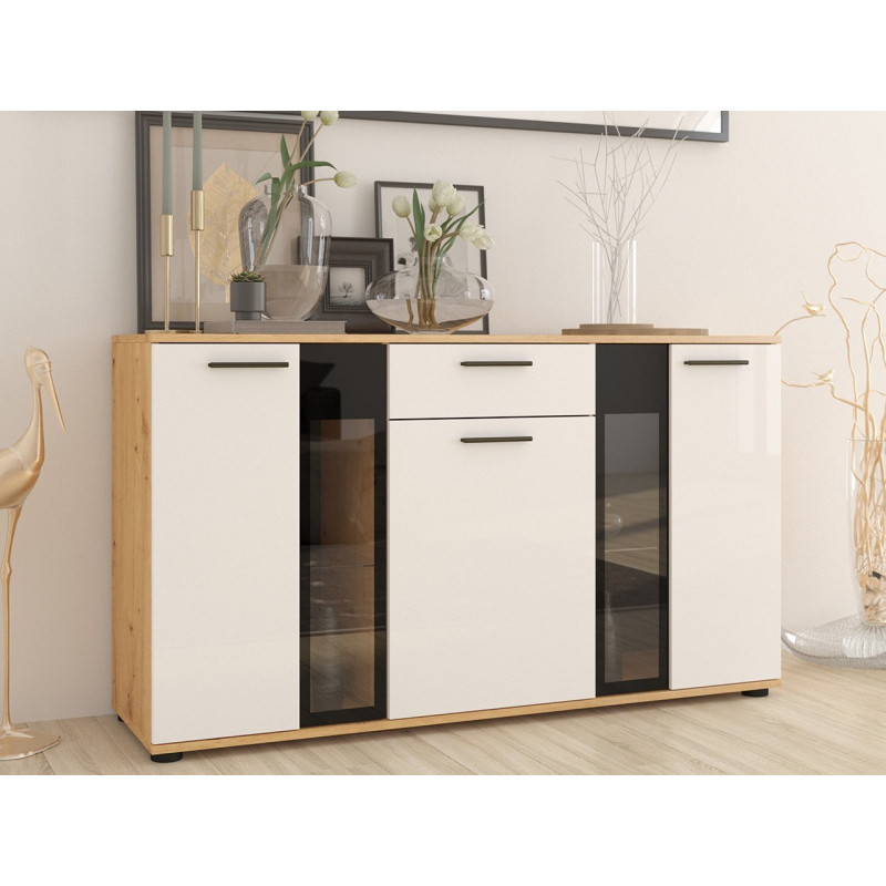 Kombinált fiókos szekrény LED világítással PARK - artisan tölgy / fehér