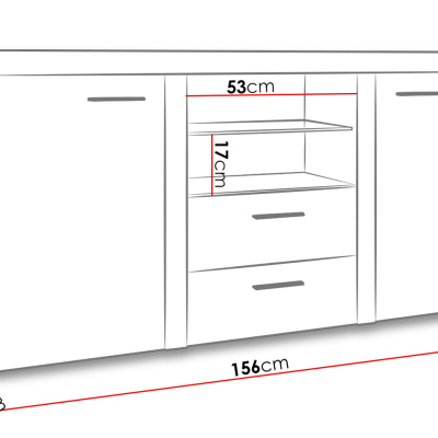 Kombinált fiókos szekrény LED világítással THISE - beton / fehér