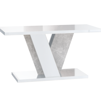 ANDREJ stílusos dohányzóasztal - fényes fehér / beton