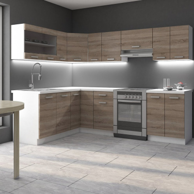 Sarokkonyha 418/418 cm LIAN 2 - szarvasgomba tölgy / fehér + INGYENES LED világítás