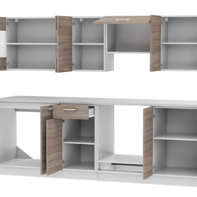 Konyhabútor 240/240 cm LIAN 1 - szarvasgombás tölgy / fehér + LED és mosogató INGYENES