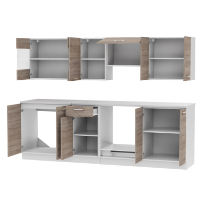 Konyhabútor 240/240 cm LIAN 1 - szarvasgombás tölgy / fehér + LED és mosogató INGYENES
