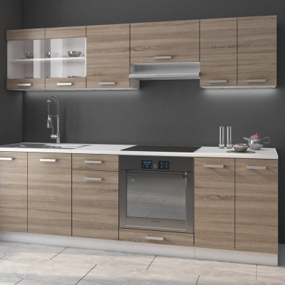 Konyhabútor 240/240 cm LIAN 1 - szarvasgombás tölgy / fehér + LED és mosogató INGYENES