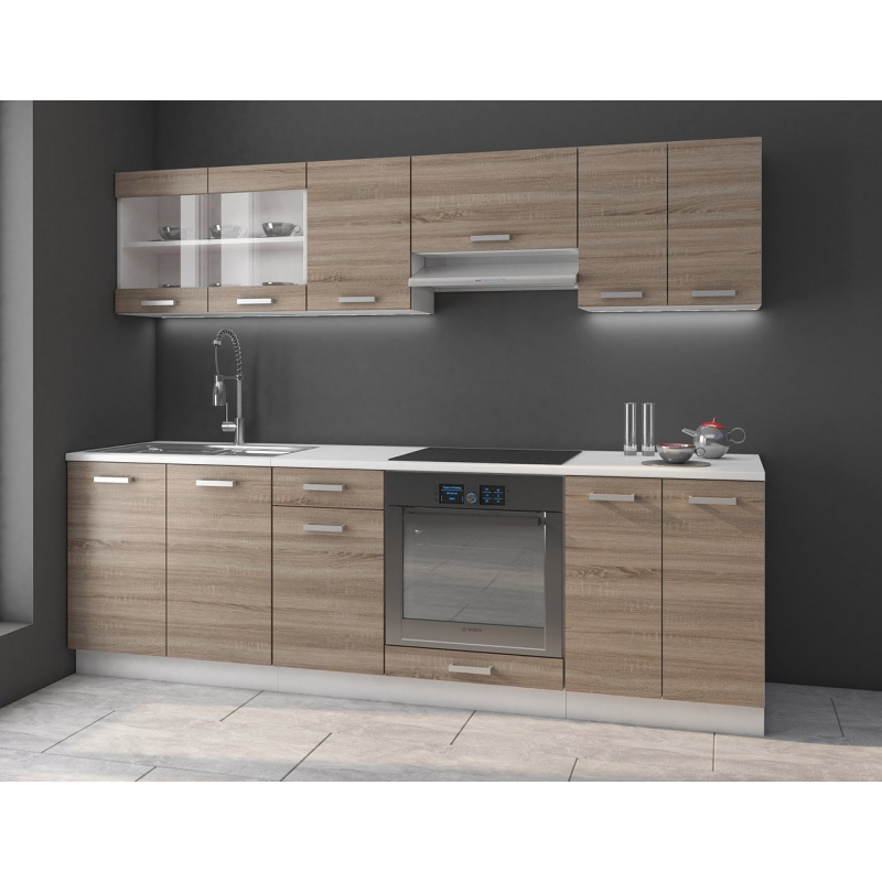 Konyhabútor 240/240 cm LIAN 1 - szarvasgombás tölgy / fehér + LED és mosogató INGYENES