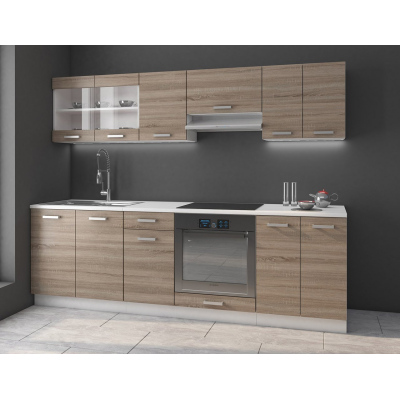 Konyhabútor 240/240 cm LIAN 1 - szarvasgombás tölgy / fehér + LED és mosogató INGYENES