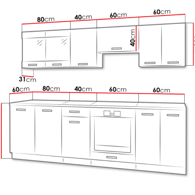 Konyhabútor 240/240 cm LIAN 1 - szarvasgomba tölgy / fehér + INGYENES LED világítás