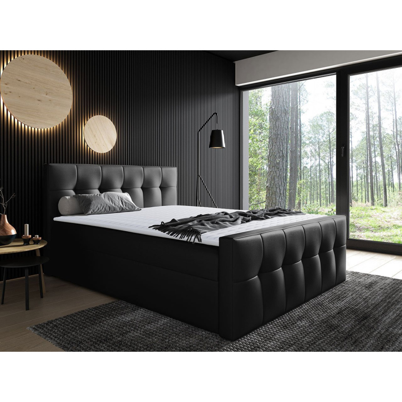 ORLIN hotel ágy 180x200 - fekete ökobőr + INGYENES topper
