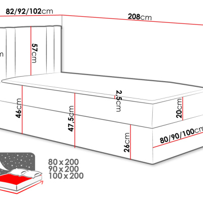 VITORIA MINI egyszemélyes amerikai ágy 90x200 - bézs, balos kiadás + INGYENES topper