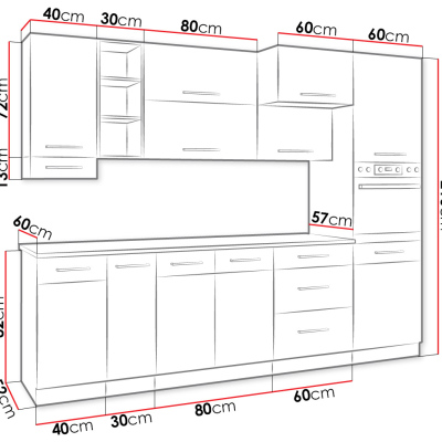 270/270 cm-es ZHILAN 3 konyhaszekrény - lancelot tölgy / matera + LED, mosogató és munkalap INGYENES