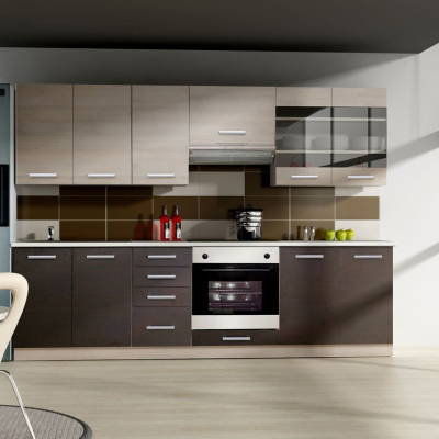 Konyhaszekrény 260/260 cm JING - ferrara tölgy / legno + LED, mosogató és tálalószekrény INGYENES