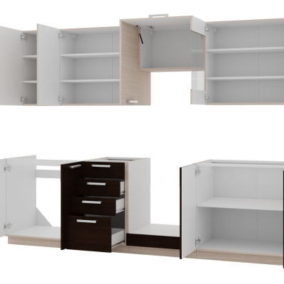 Konyhaszekrény 260/260 cm JING - ferrara tölgy / legno + LED, mosogató és tálalószekrény INGYENES