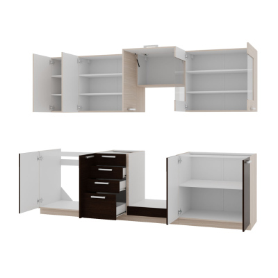 Konyhaszekrény 260/260 cm JING - ferrara tölgy / legno + LED és mosogató INGYENES