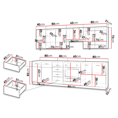 Konyhaszekrény 260/260 cm JING - ferrara tölgy / legno + LED és mosogató INGYENES