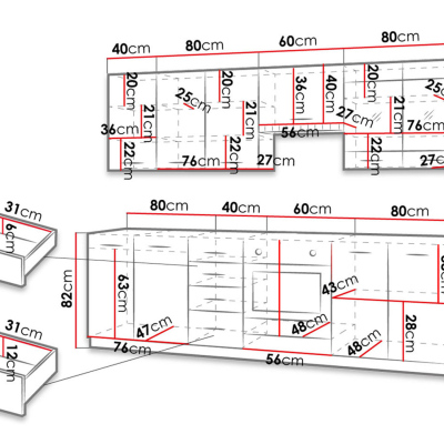 Konyhaszekrény 260/260 cm JING - ferrara tölgy / legno + INGYENES tálalószekrény