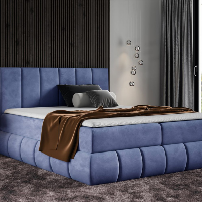 VENY divatos kárpitozott ágy 140x200 - kék + INGYENES topper