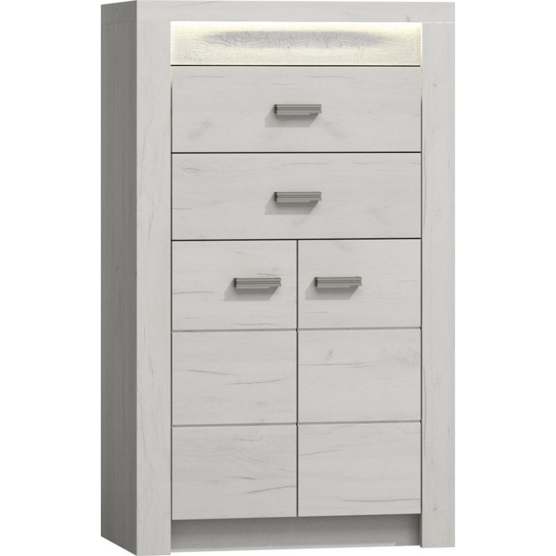CHALAPATA fiókos szekrény LED világítással - szélesség 76 cm, fehér kraft tölgyfa