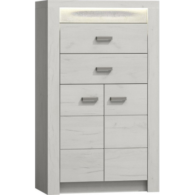 CHALAPATA fiókos szekrény LED világítással - szélesség 76 cm, fehér kraft tölgyfa