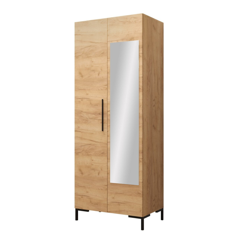 ANDORA gardróbszekrény 74 cm tükörrel - kraft tölgy / fekete
