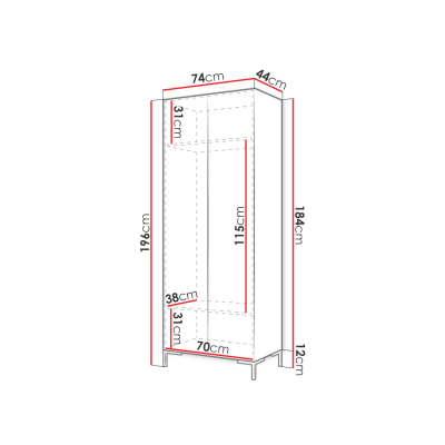 ANDORA gardróbszekrény 74 cm tükörrel - kraft tölgy / fekete