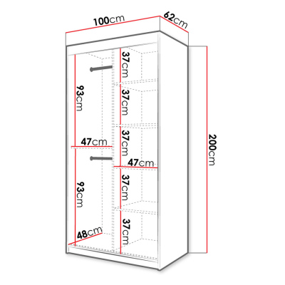 100 cm-es LONZO 1 gardróbszekrény - fekete