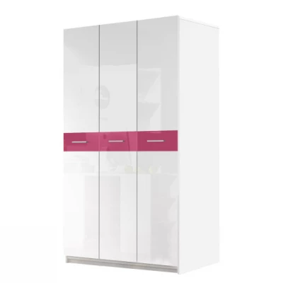 RENI gyerekszobai ruhásszekrény - szélesség 120 cm, fehér / rózsaszín