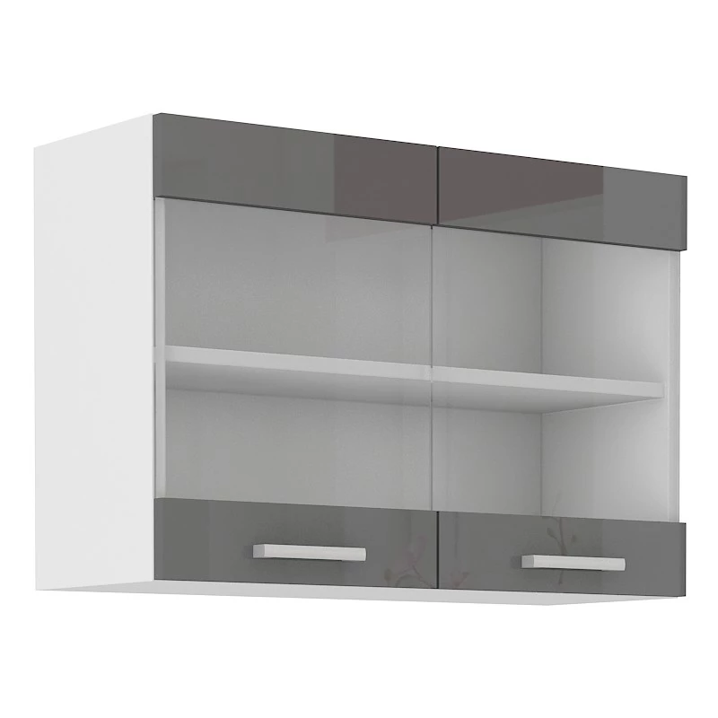 SAEED felső vitrines szekrény - szélesség 80 cm, szürke / fehér